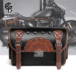 Sacoche de selle moto bicolore avec gaufrage mandala pour Harley-Davidson Sportster - vue 1
