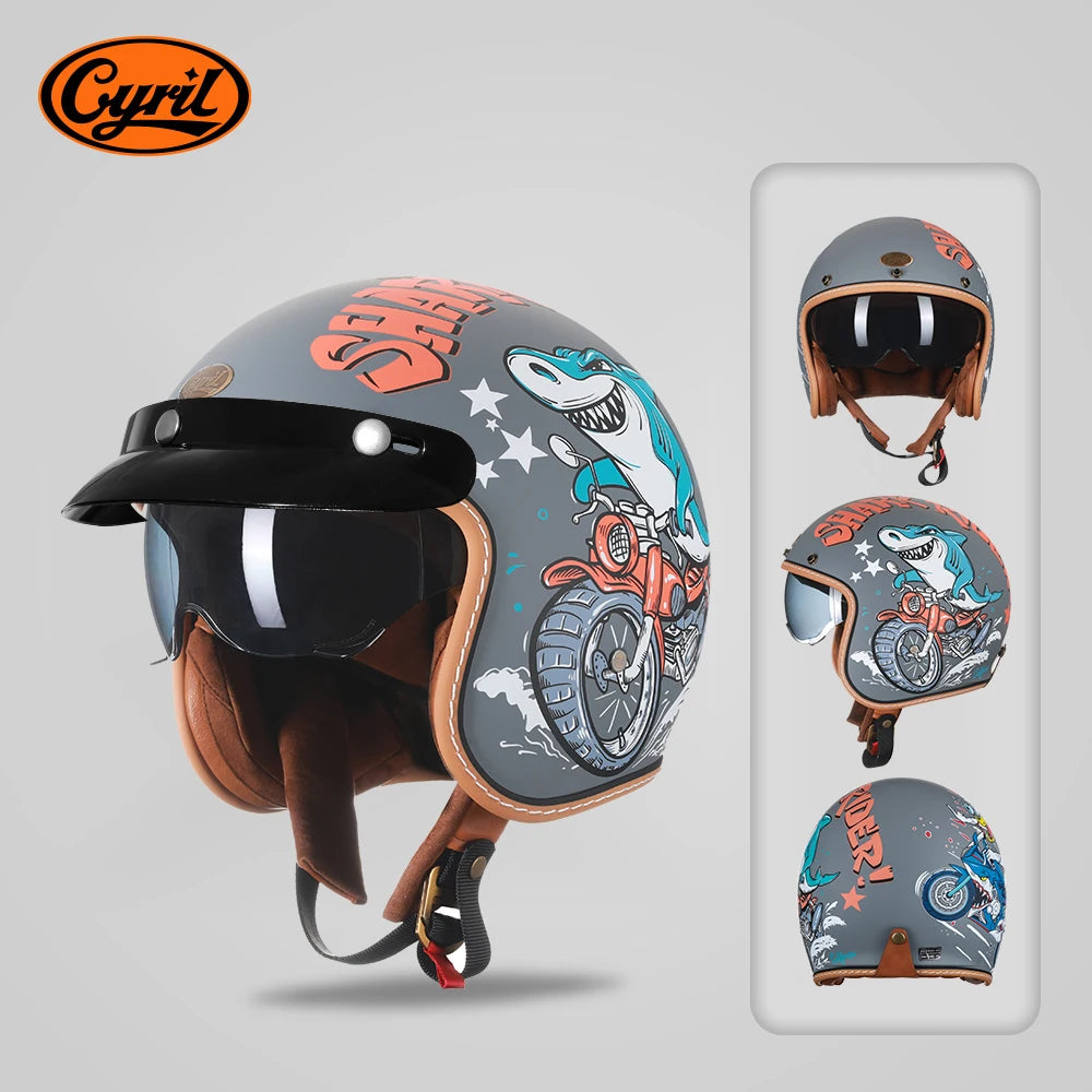 Casque moto jet rétro CYRIL B206 avec visière - vue 9