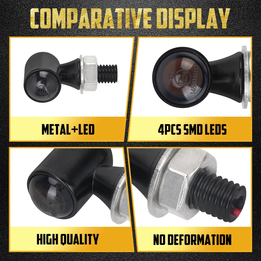 Clignotants LED mini homologués (E Mark) universels filetage M8 pour Harley-Davidson et motos custom – photo 4/10
