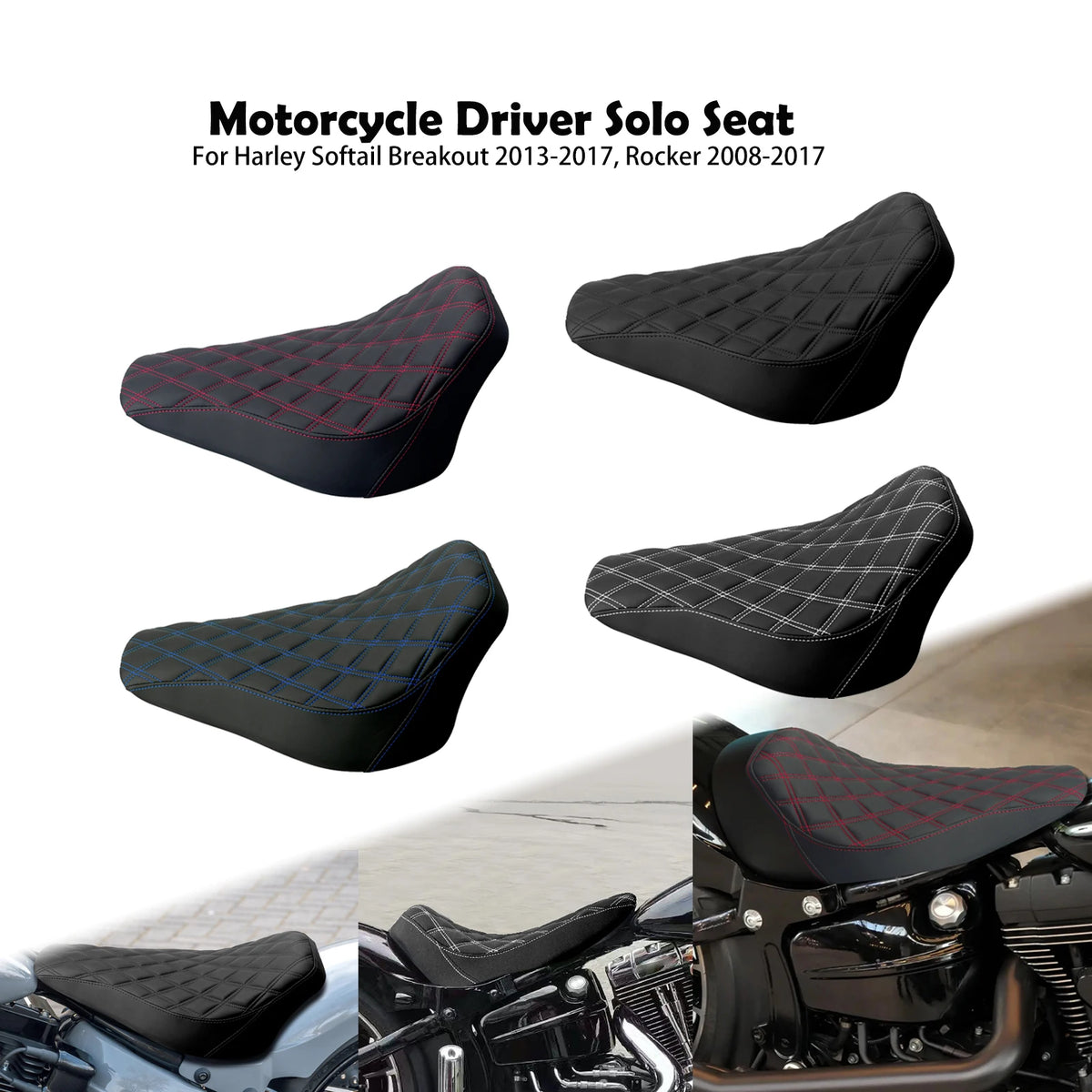 Selle solo conducteur profil bas façon cuir pour Harley-Davidson Softail - vue 1