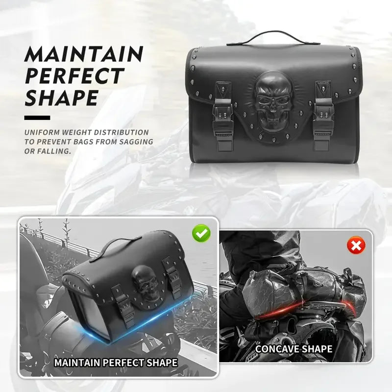 Sac Arrière de Moto 32L en Cuir PU Noir Design Tête de Mort 3D - Universel - vue 3