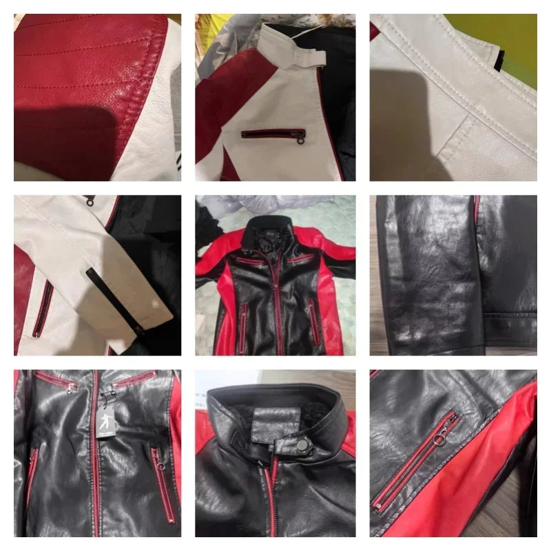Blouson Moto Homme Patchwork Simili Cuir, Col Montant Bicolore - vue 2