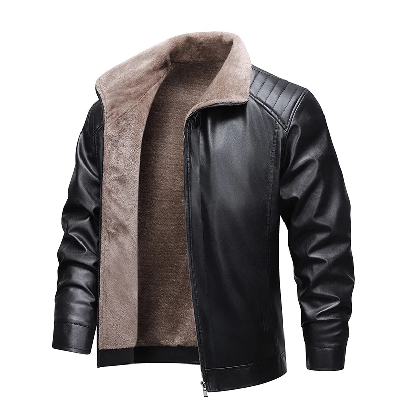 Blouson biker en simili cuir doublé polaire - vue - vue 6
