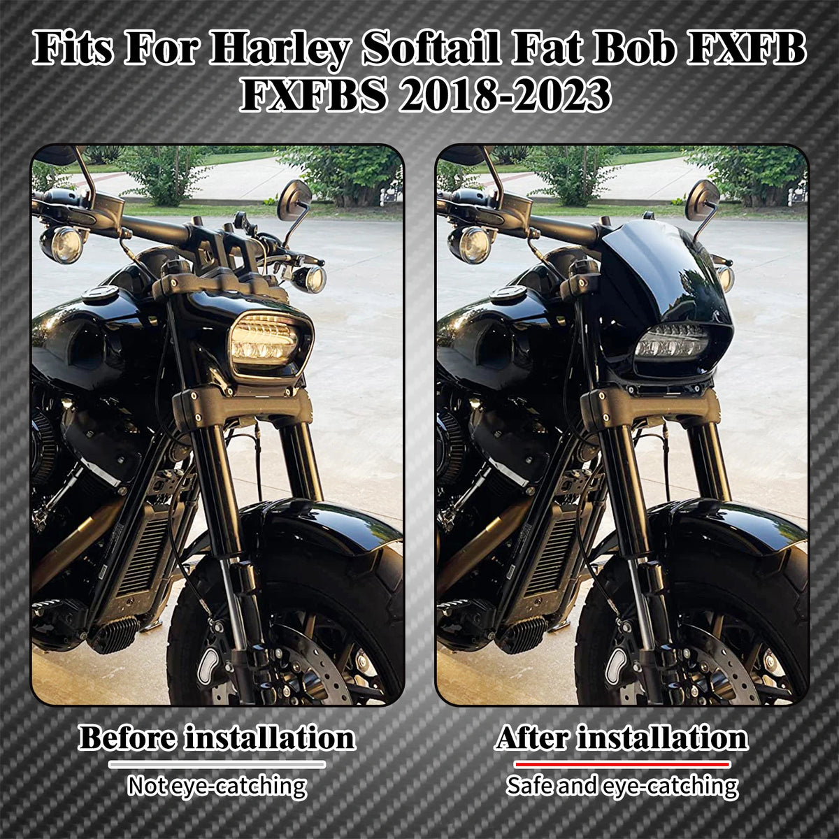 Carénage de phare (cache avant) noir brillant pour Harley-Davidson Softail Fat Bob 2018-2023 – photo 3/7