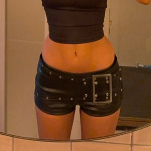Short simili cuir taille basse style punk streetwear - vue 3