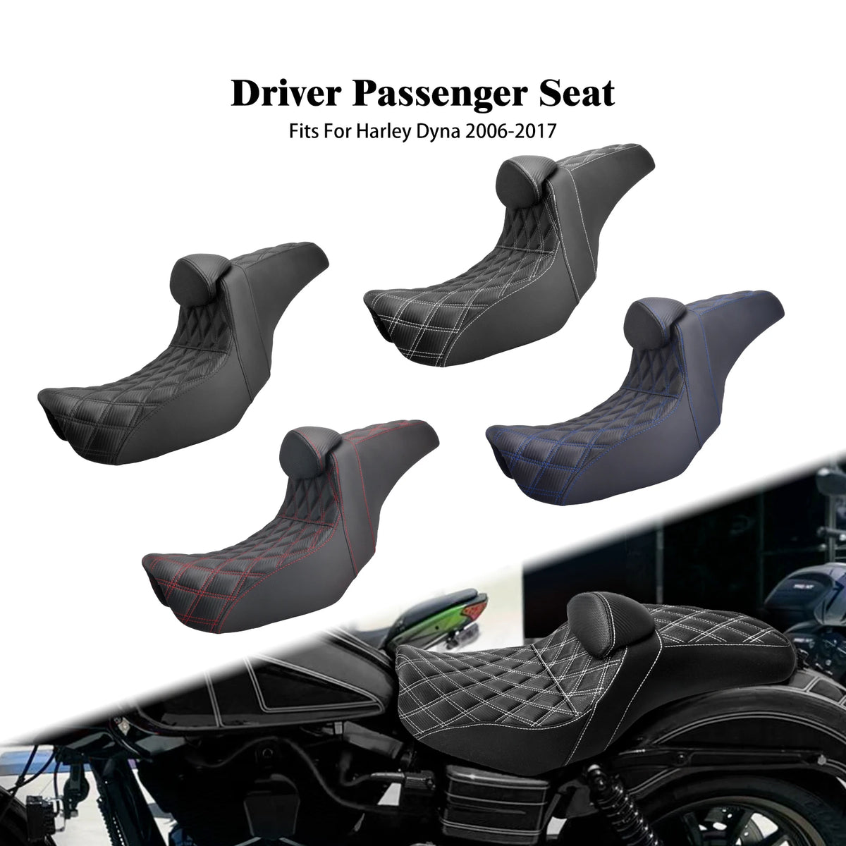 Selle biplace avec dossier pour Harley-Davidson Dyna - vue 1