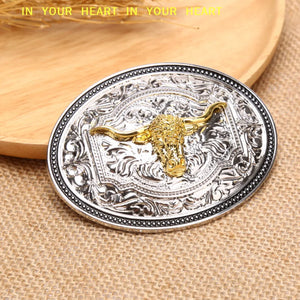 Boucle de ceinture dorée motif tête de taureau longhorn - vue 5