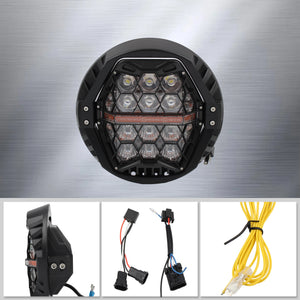 Phare LED rond noir 7 pouces monté sur une Harley-Davidson Dyna - vue 2
