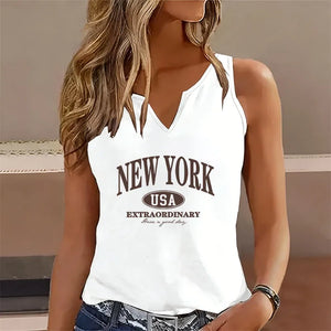 Débardeur Femme Col V Imprimé New York Casual - vue 1