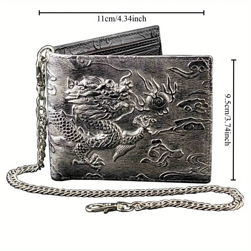 Portefeuille cuir avec chaîne anti-vol motif dragon - vue 2