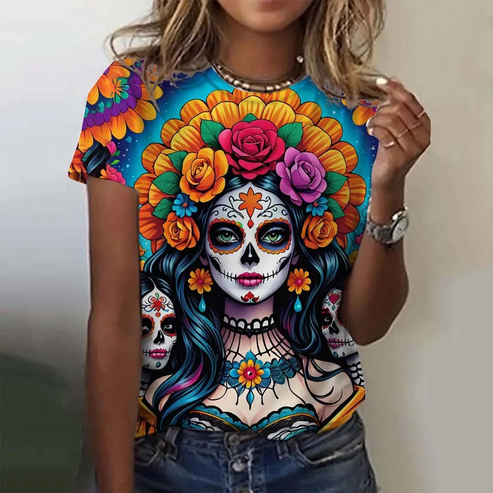 T-shirt oversize femme tête de mort Day of the Dead - vue 3