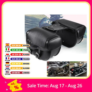 Paire de sacoches cavalières en cuir PU noir pour moto custom - vue 1