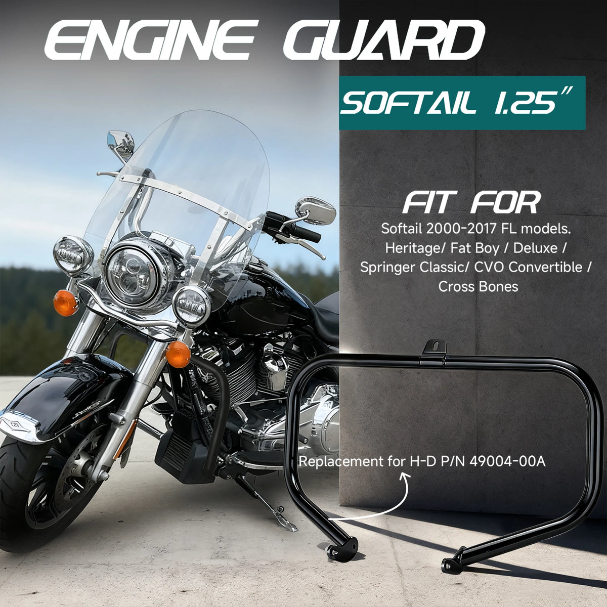 Barre de Protection Moteur 1.25" (Crash Bar) - Harley-Davidson Softail FL 2000-2017 – photo 2/6