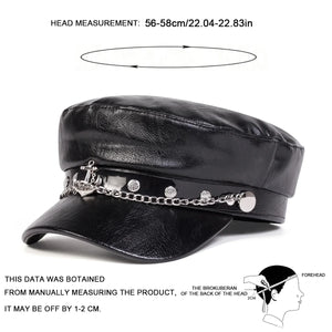 Béret noir en simili cuir boucle ancre - vue de face - vue 2