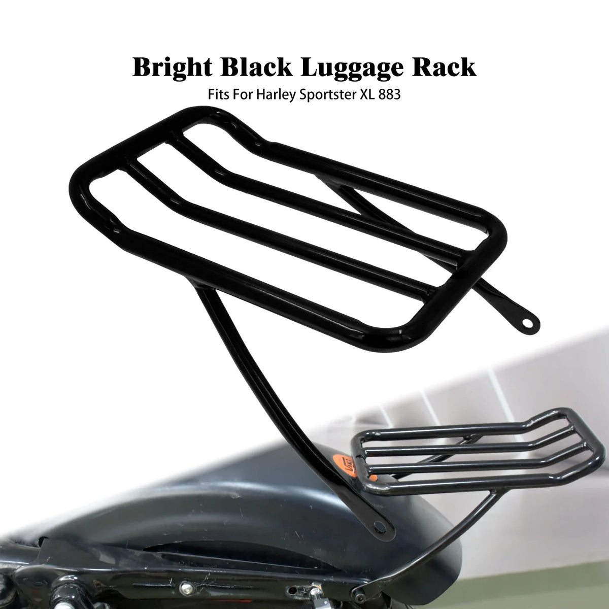 Porte-bagages noir monté à l'arrière d'une Harley-Davidson Sportster - vue 7