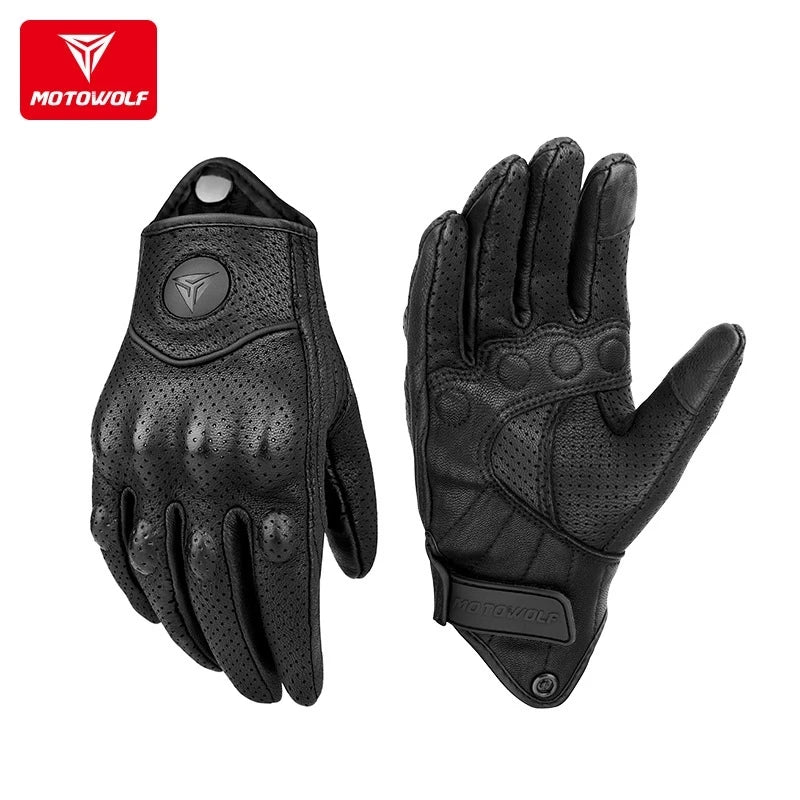 Gants de moto en cuir noir avec renforts - vue 4