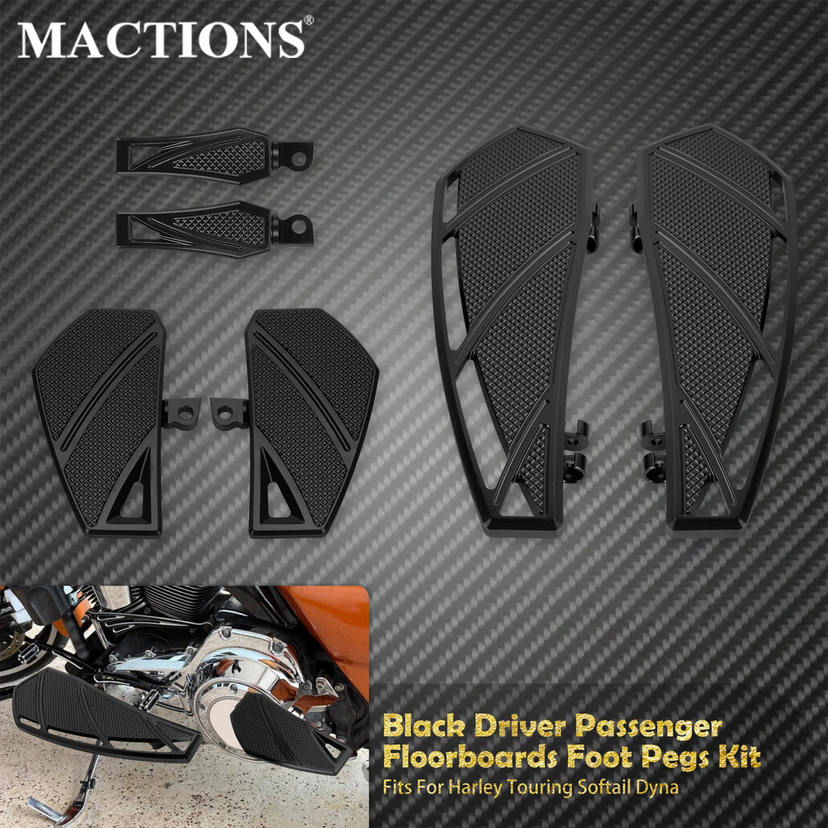 Kit Repose-Pieds Conducteur/Passager en Aluminium CNC - Harley-Davidson Touring & Softail – photo 1/8
