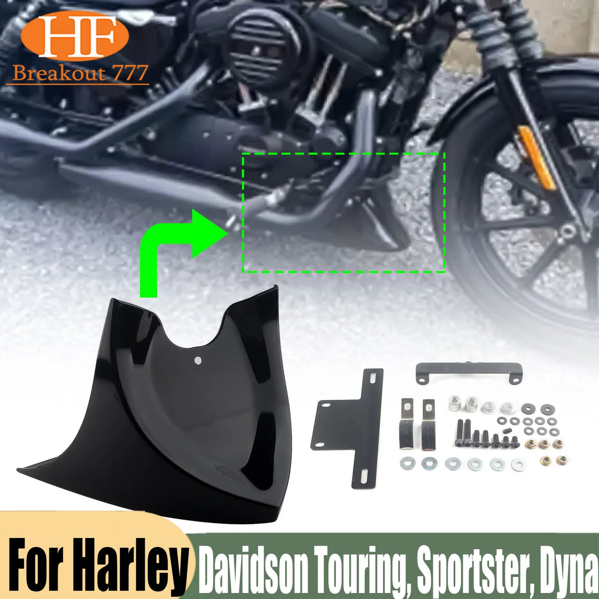 Spoiler bas avant noir en ABS pour Harley-Davidson Touring - vue 1