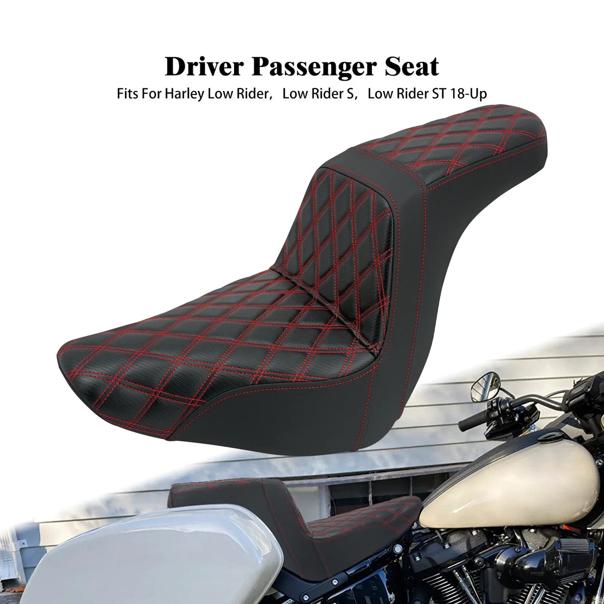 Selle biplace noire en cuir microfibre pour Harley-Davidson Softail - vue 10
