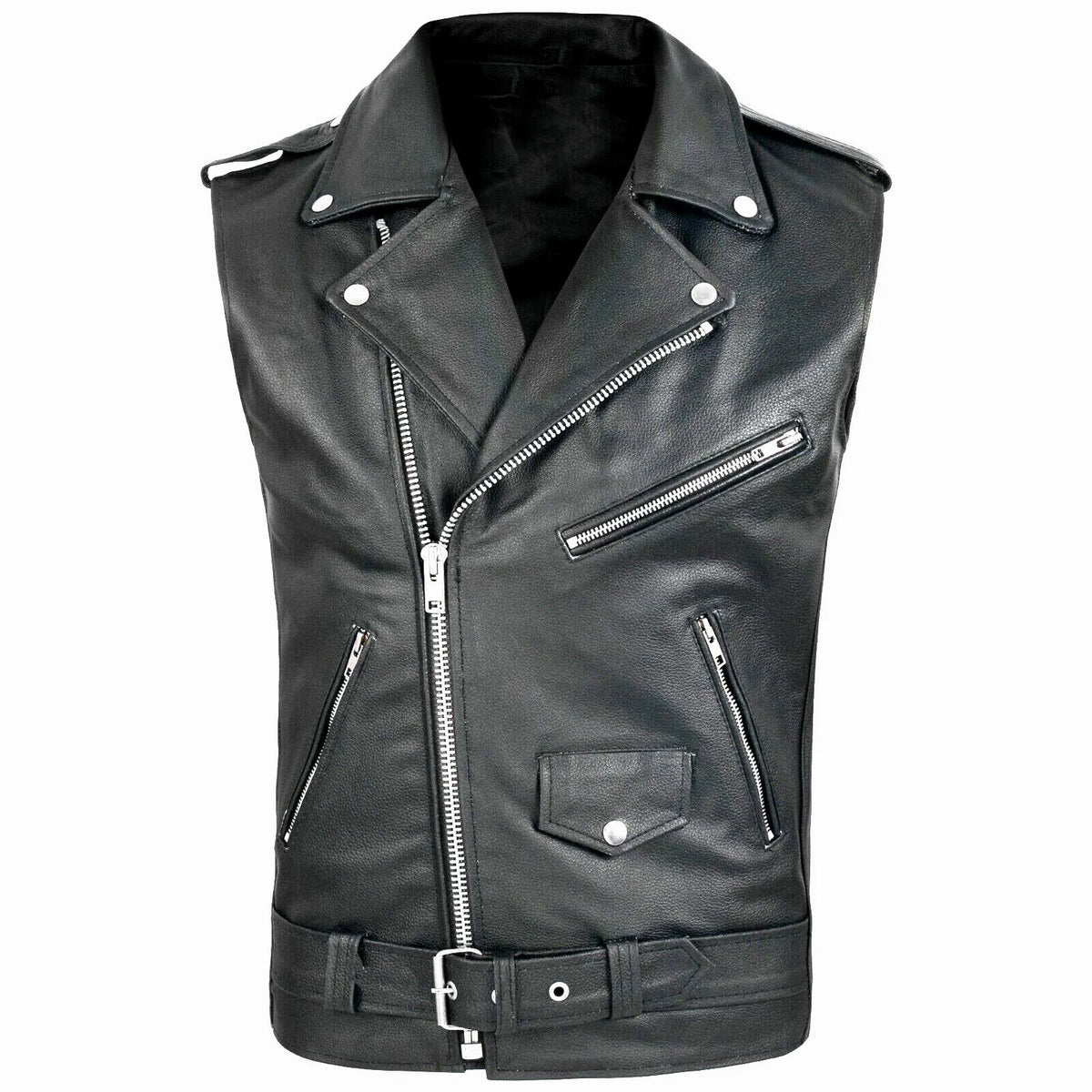 Gilet en simili cuir noir zippé, vue de face - vue 1