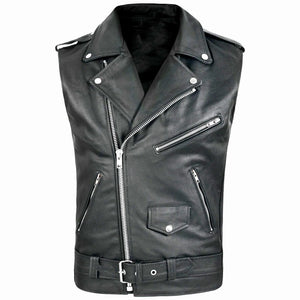 Gilet en simili cuir noir zippé, vue de face - vue 1