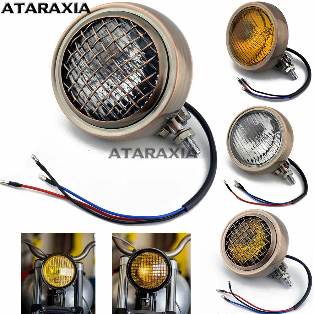 Phare rétro 4,5 pouces cuivré pour Harley - vue 1