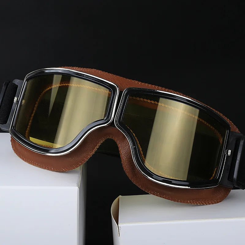 Lunettes de Moto Rétro Pliables en Cuir - Anti-Vent et Anti-Poussière - vue 8
