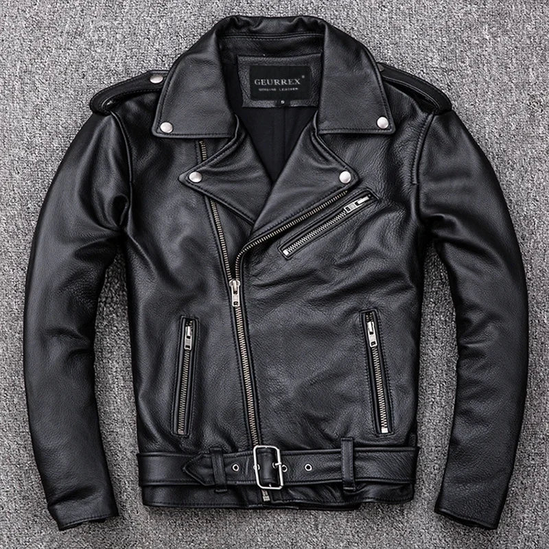 Blouson en cuir moto homme zip asymétrique - vue - vue 1