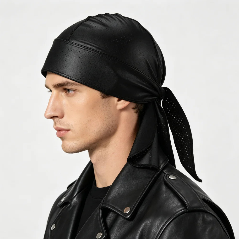 Durag headwrap noir perforé pour homme - vue 2