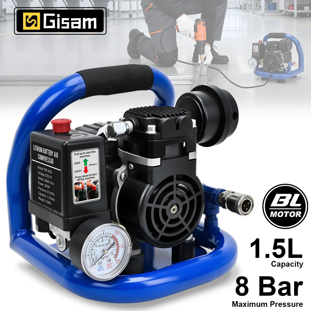 Compresseur d'Air Électrique Portable 1,5L 8 Bar / 120 PSI Sans Huile – photo 1/11