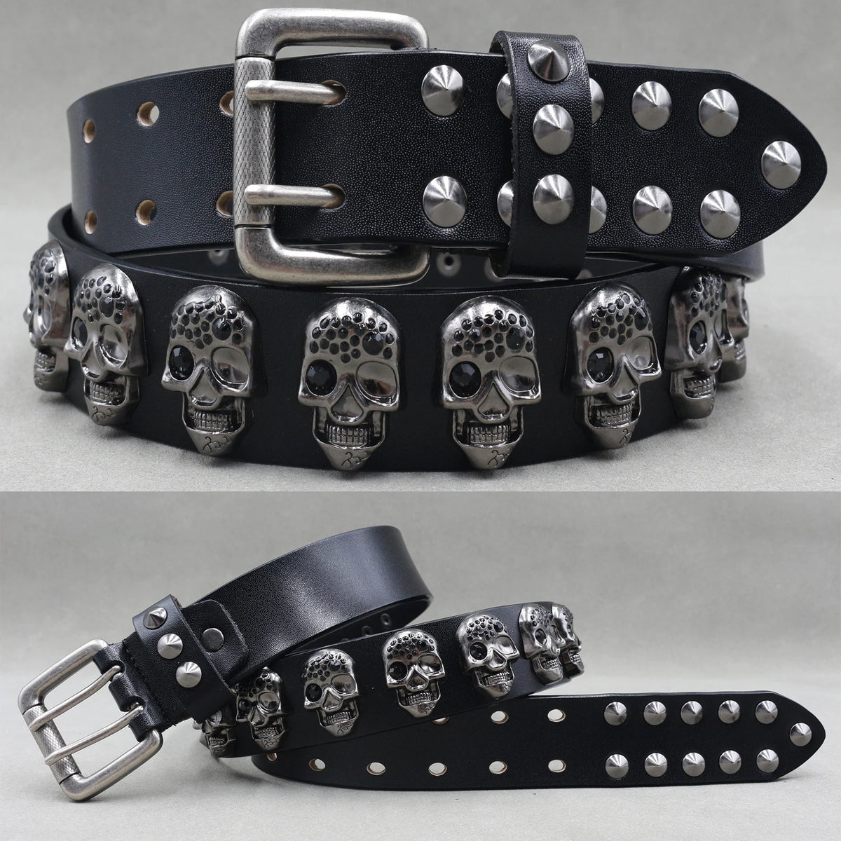 Ceinture en cuir véritable cloutée style rock - vue 31