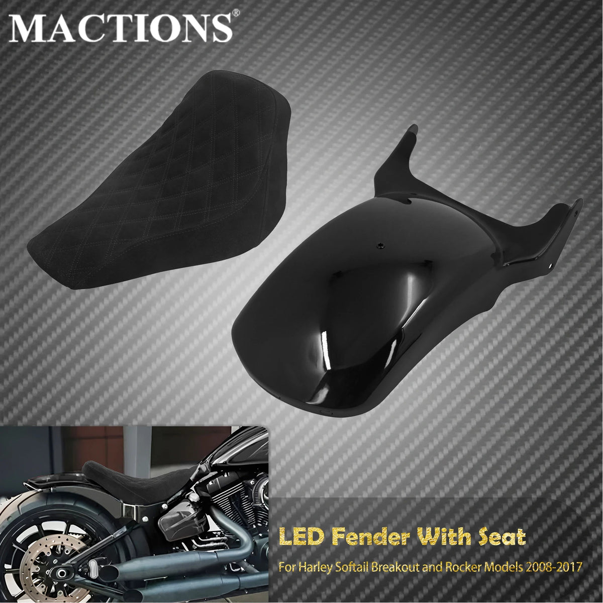 Garde-boue Arrière LED Frein/Clignotant avec Selle Solo Conducteur - Harley-Davidson Softail Rocker, Breakout 2008-2017 – photo 1/11