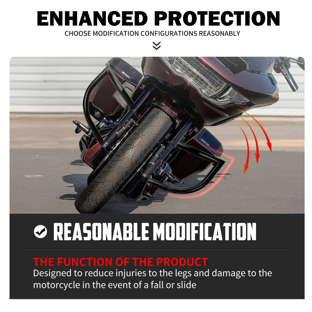Barre de protection moteur noire montée sur une Harley-Davidson Touring - vue 4