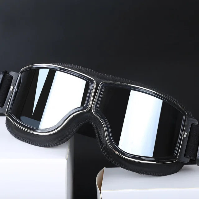 Lunettes de Moto Rétro Pliables en Cuir - Anti-Vent et Anti-Poussière - vue 9