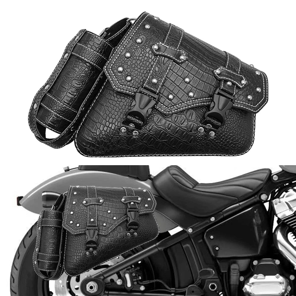 Sacoche de bras oscillant noire fixée sur le bras oscillant d'une Harley-Davidson - vue 1