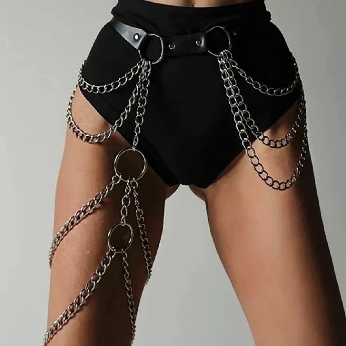 Ceinture harnais noire à franges, vue de face - vue 10
