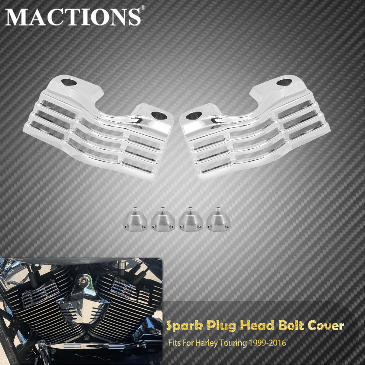 Caches de Bougies Cannelés Chromés - Harley-Davidson Touring Road King, Electra Glide Classic 1999-2014 – photo 1/7