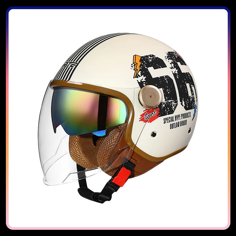Casque moto jet rétro ouvert, vue de profil - vue 1