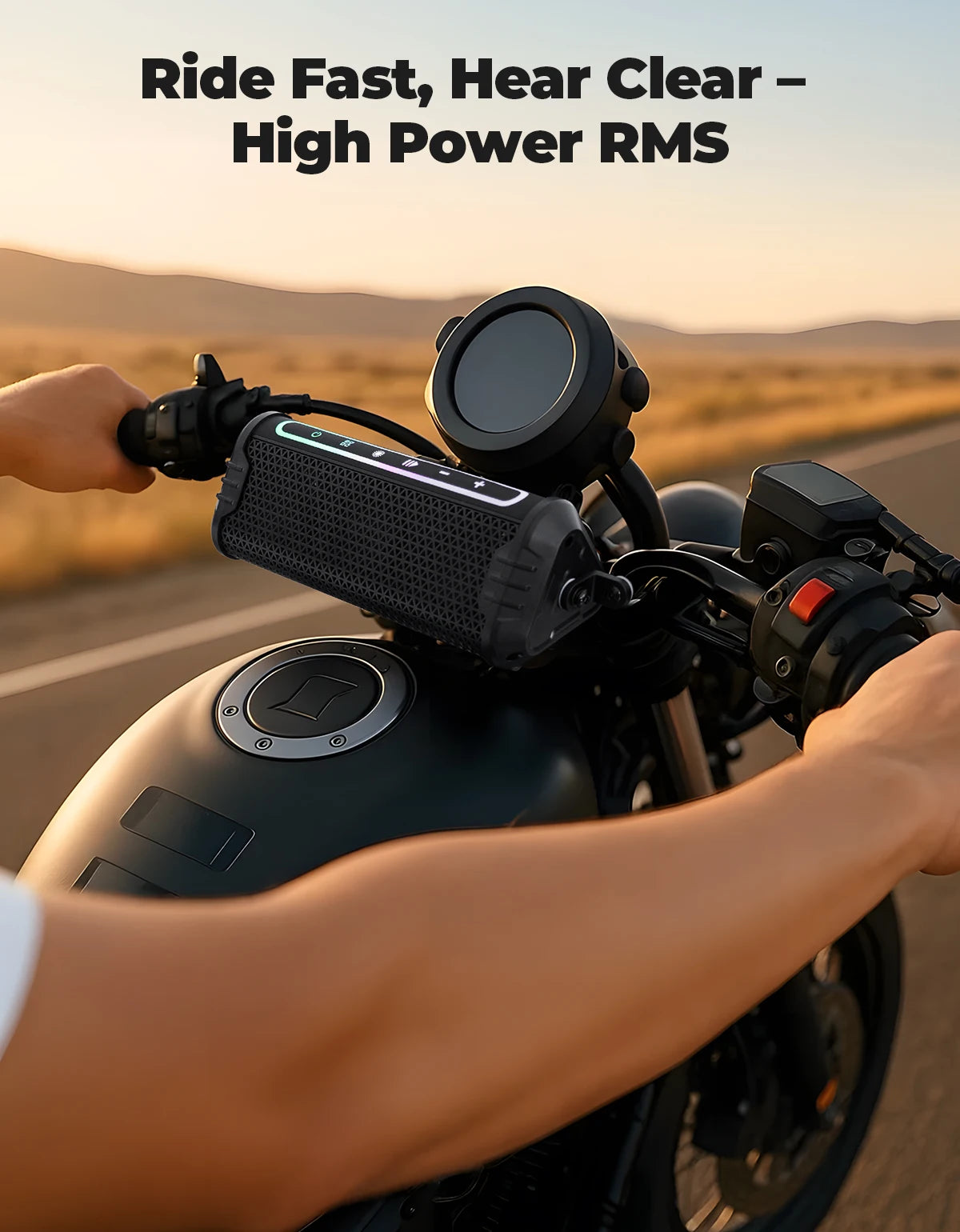 Haut-parleur moto étanche avec lecteur audio USB/AUX et éclairage LED d'ambiance - support 360° universel - vue 5