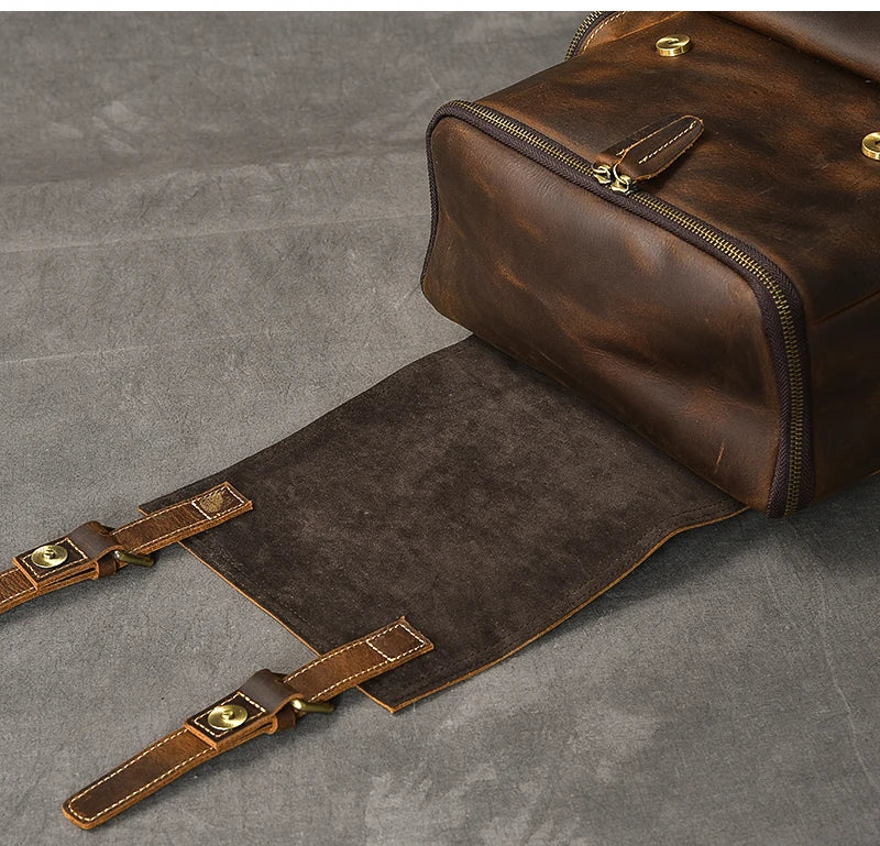Sac à dos vintage en cuir noir véritable Crazy Horse - vue 5