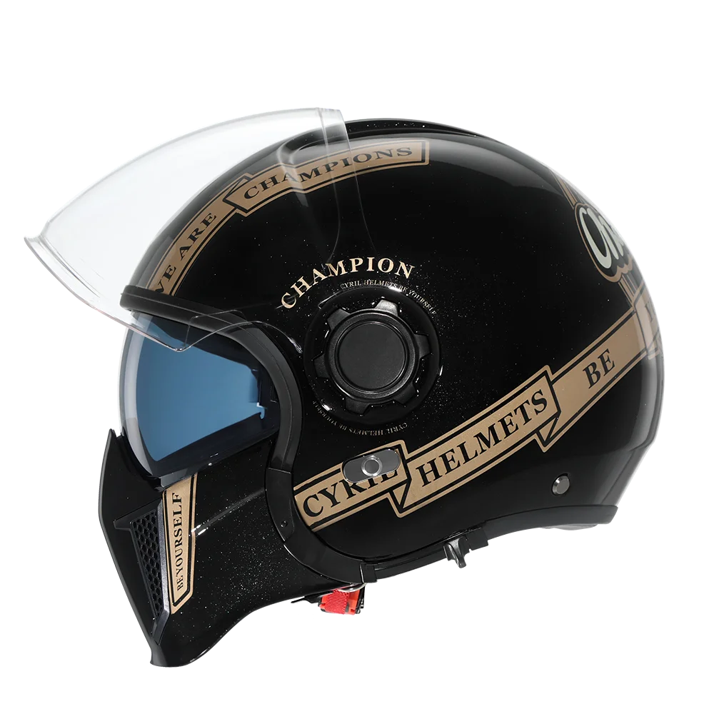 Casque moto modulable rétro avec double visière, vue 3/4 - vue 6