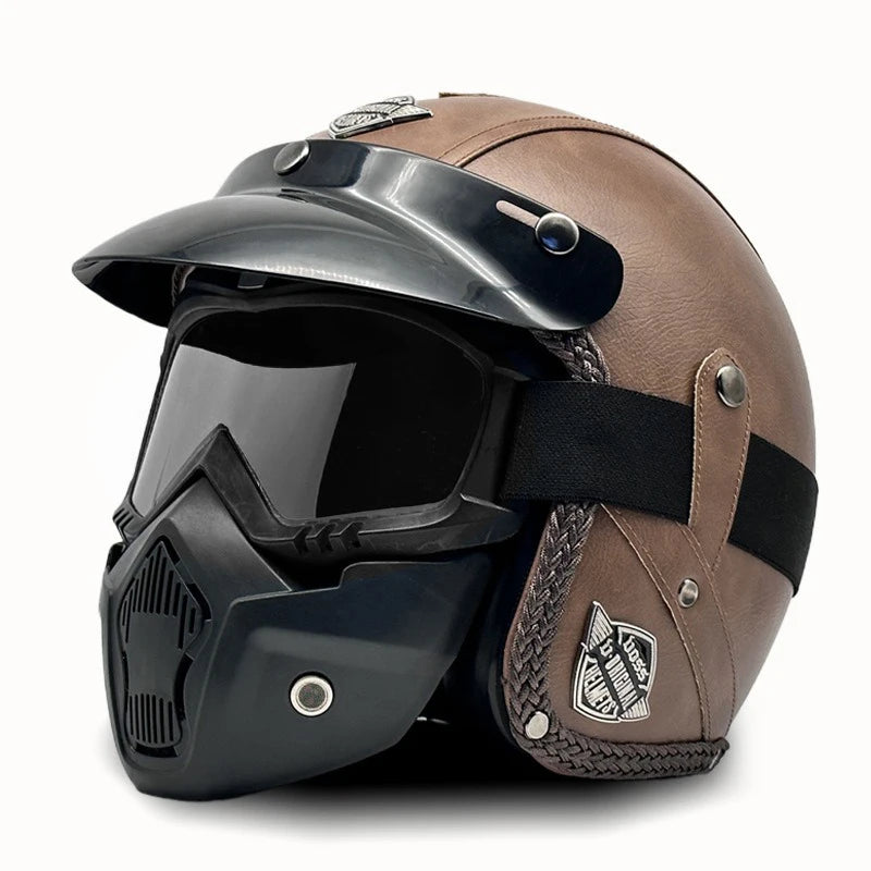 Casque Moto Vintage Ouvert en Cuir PU - Style Café Racer - vue 26