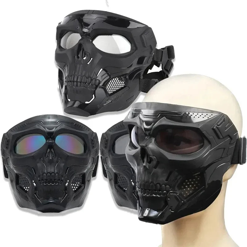 Masque intégral tête de squelette avec lunettes de protection pour moto - vue 1