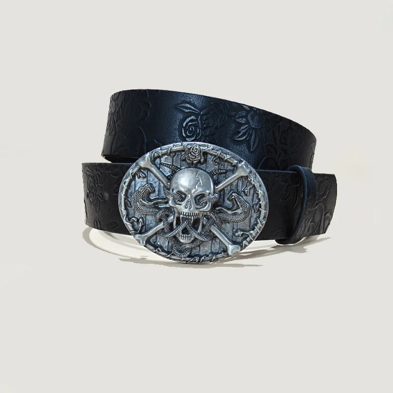 Ceinture grande taille simili cuir gaufré tête de mort - vue 2
