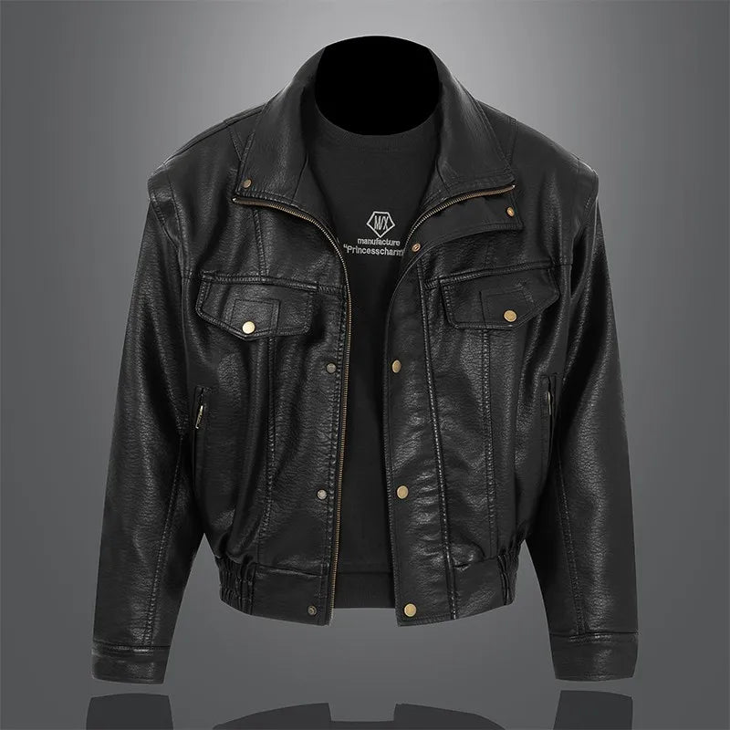 Blouson moto homme simili cuir vintage noir - vue - vue 7