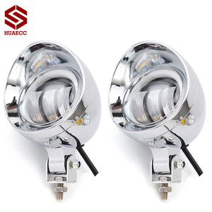 Phares additionnels LED 4 pouces chromés pour Harley - vue 1
