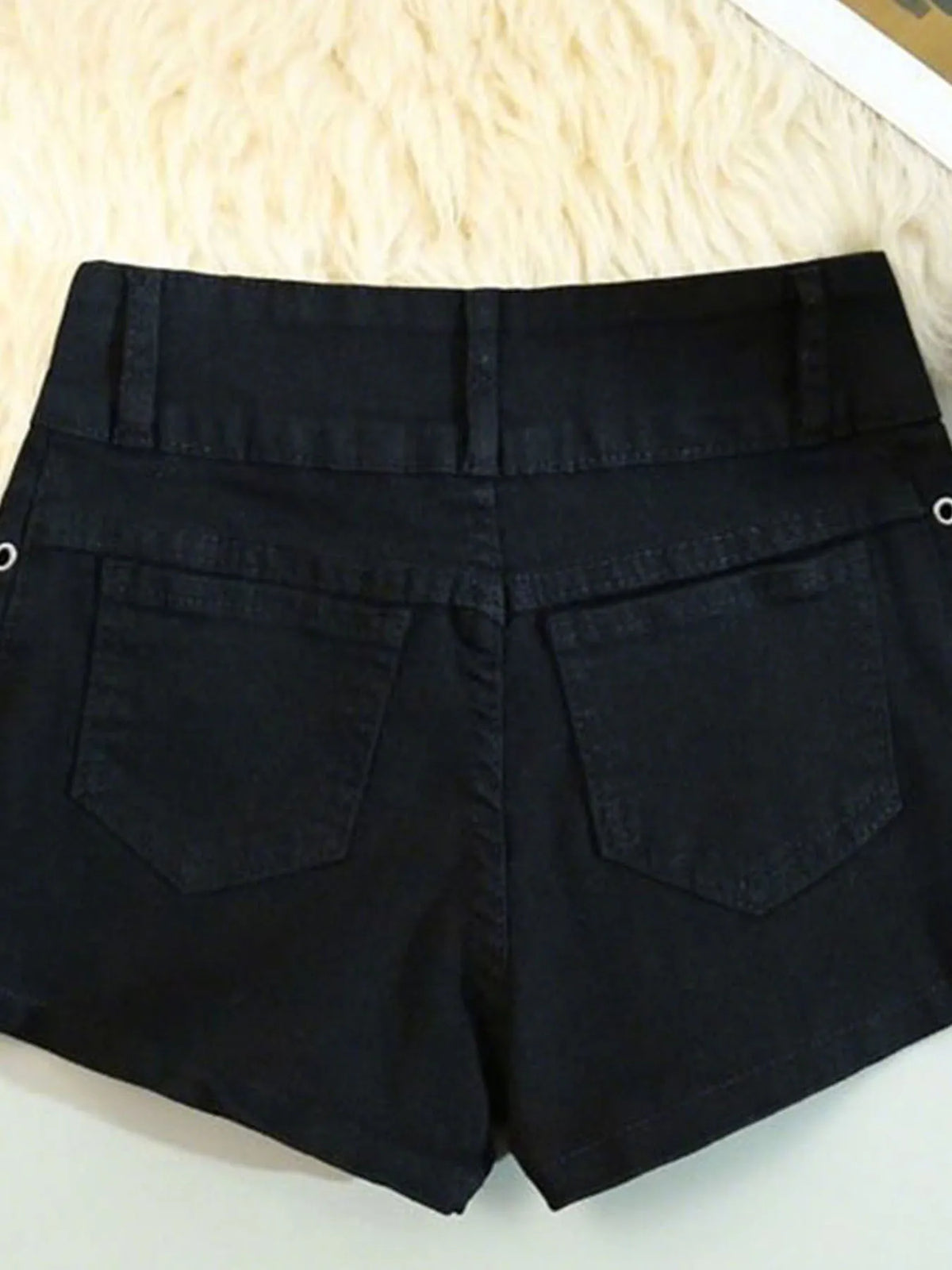 Short en jean noir lacé style rétro américain - vue 4