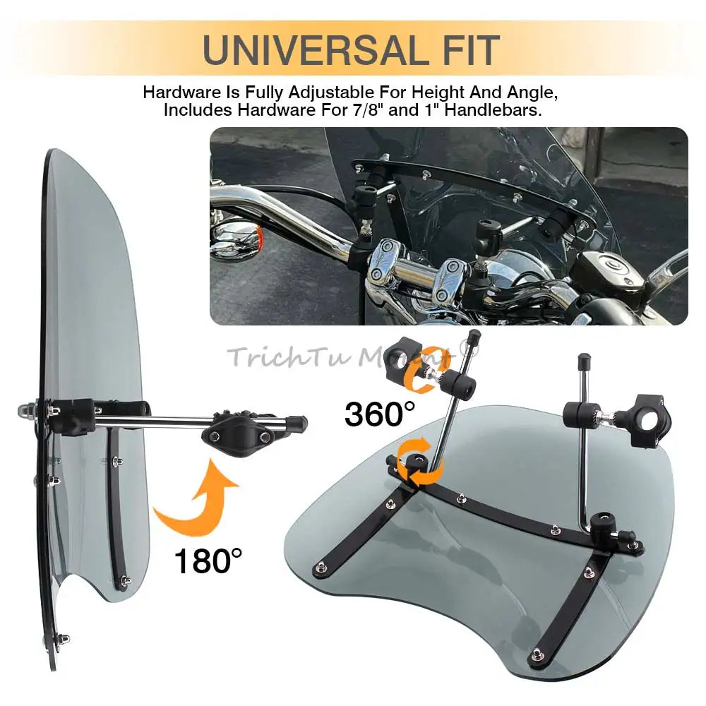 Pare-brise moto fumé universel monté sur guidon - vue 4