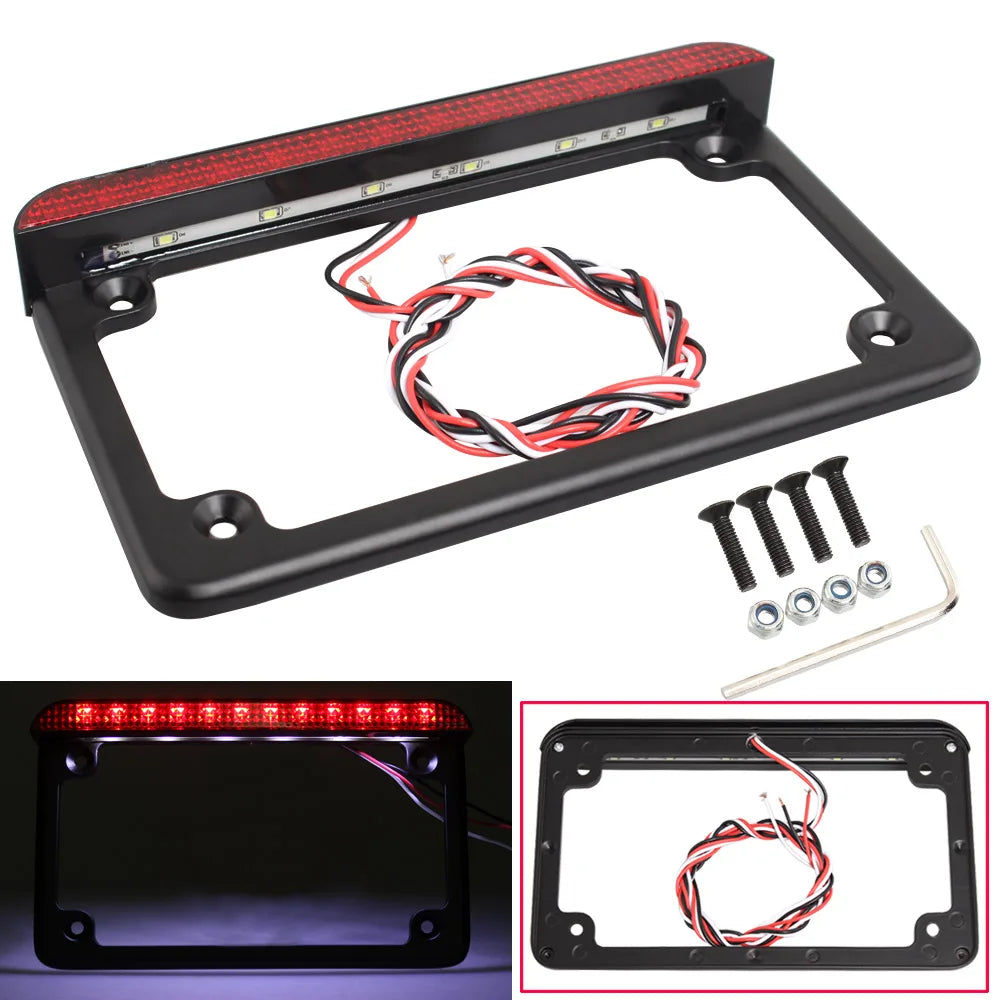 Cadre de plaque d'immatriculation noir avec clignotants LED intégrés, universel moto - vue 4