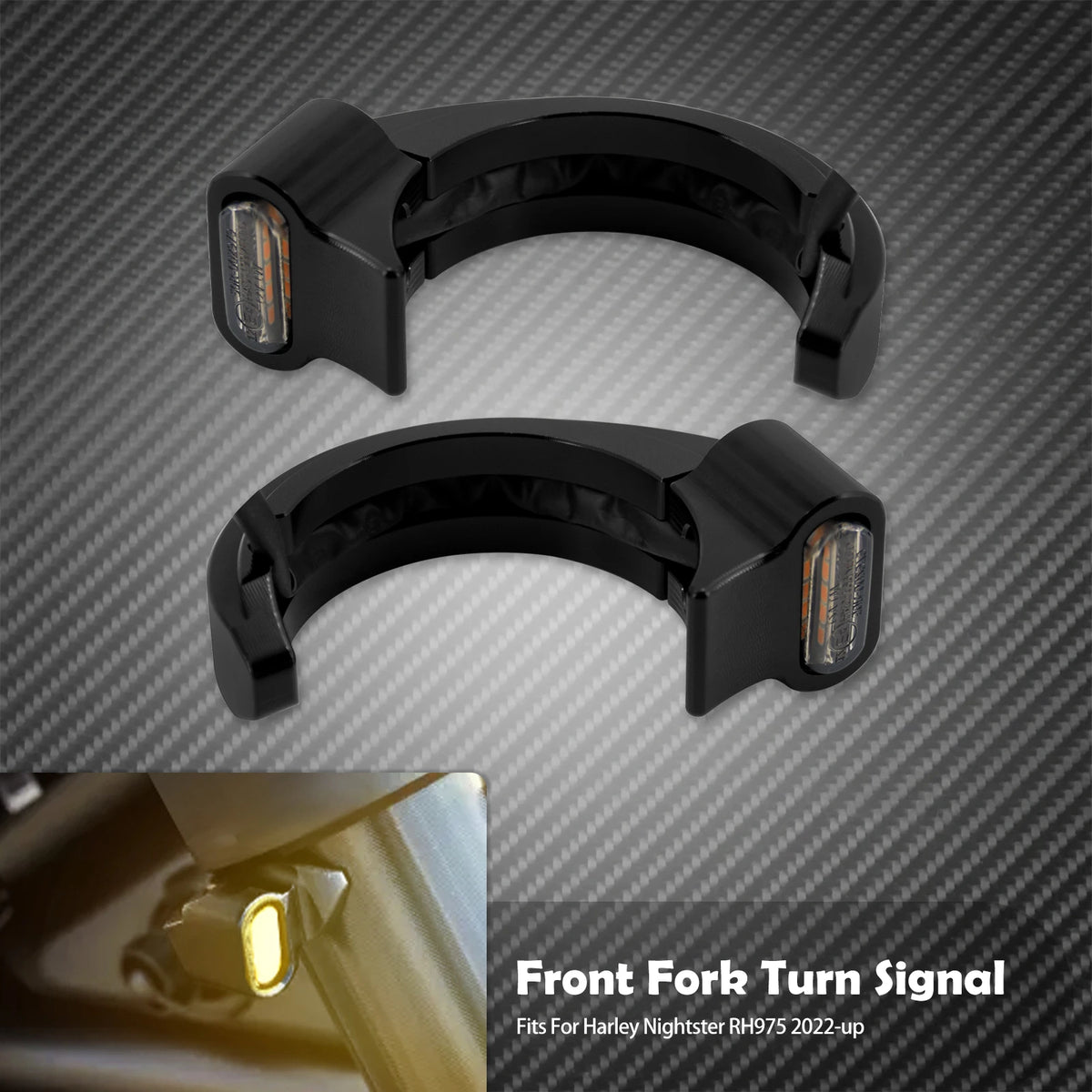 Feu LED ambre monté sur le cache de fourche d'une Harley Sportster Nightster - vue 7
